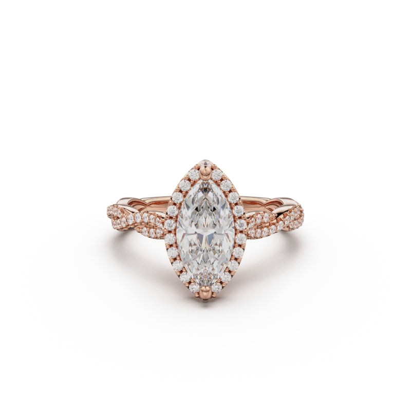 18K Rose Gold Twisted Halo Diamond Engagement Ring - Circle of Diamond