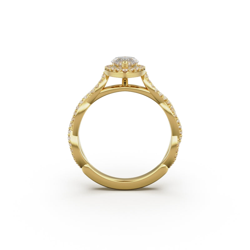 18K Yellow Gold Twisted Halo Diamond Engagement Ring - Circle of Diamond