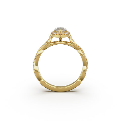 18K Yellow Gold Twisted Halo Diamond Engagement Ring