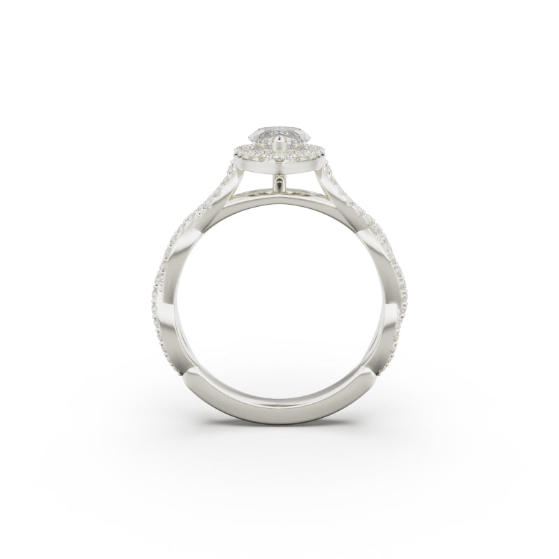 18K White Gold Twisted Halo Diamond Engagement Ring - Circle of Diamond