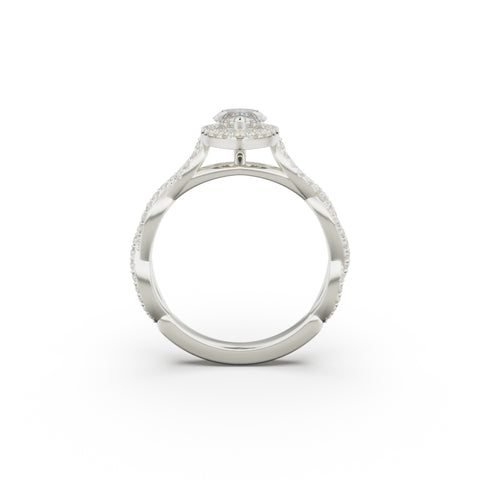 18K White Gold Twisted Halo Diamond Engagement Ring