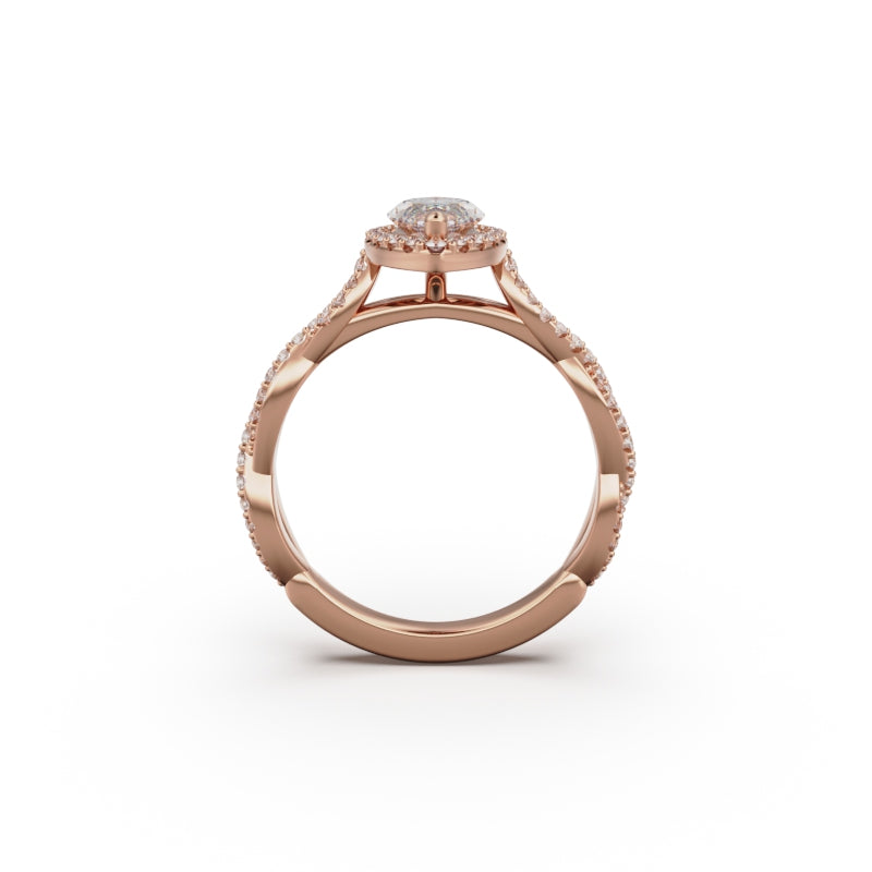 18K Rose Gold Twisted Halo Diamond Engagement Ring - Circle of Diamond