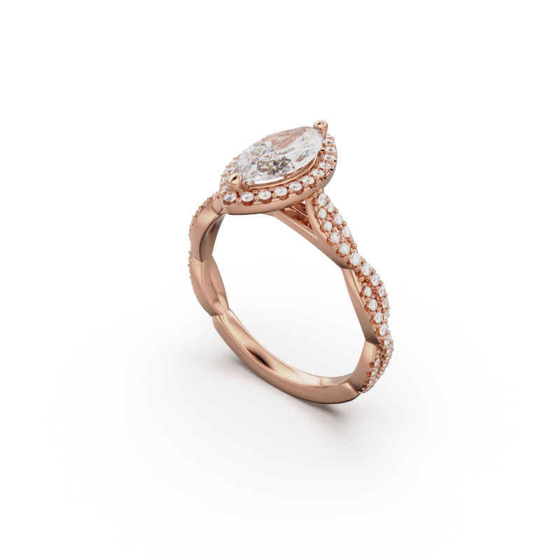 18K Rose Gold Twisted Halo Diamond Engagement Ring - Circle of Diamond
