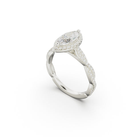 18K White Gold Twisted Halo Diamond Engagement Ring