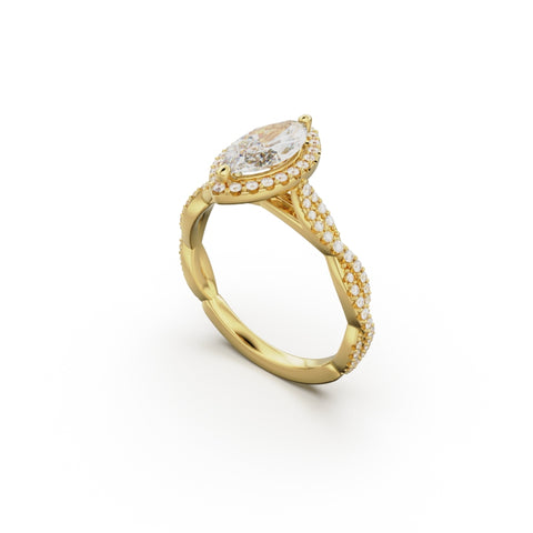 18K Yellow Gold Twisted Halo Diamond Engagement Ring