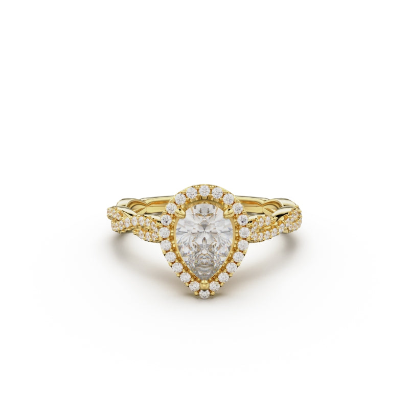 18K Yellow Gold Twisted Halo Diamond Engagement Ring - Circle of Diamond