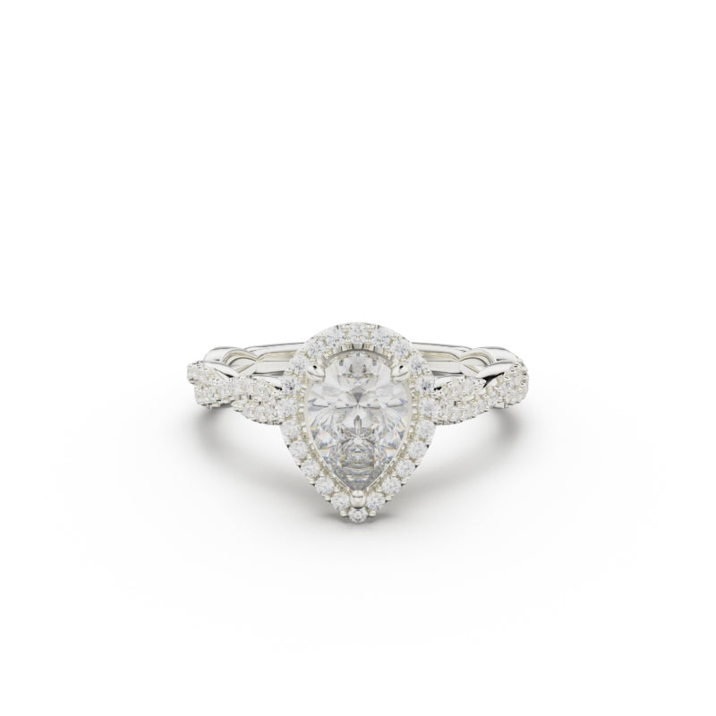 18K White Gold Twisted Halo Diamond Engagement Ring - Circle of Diamond