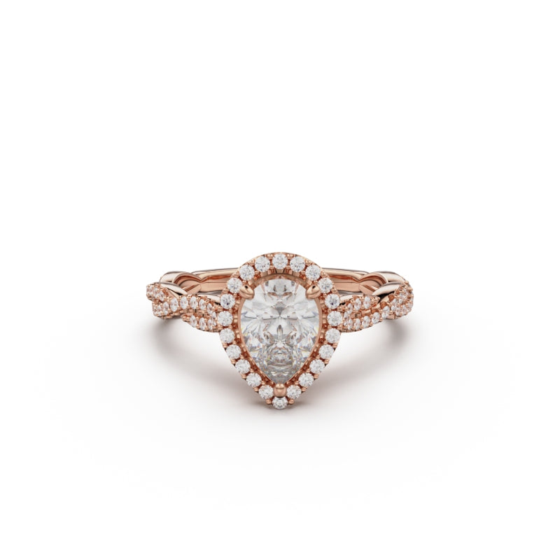 18K Rose Gold Twisted Halo Diamond Engagement Ring - Circle of Diamond
