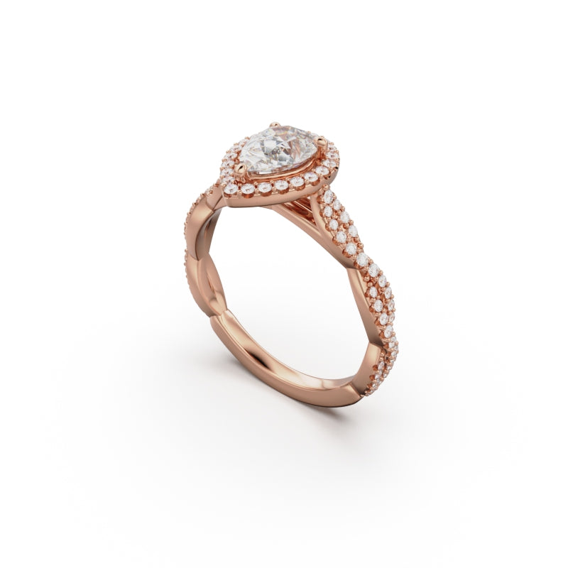 18K Rose Gold Twisted Halo Diamond Engagement Ring - Circle of Diamond