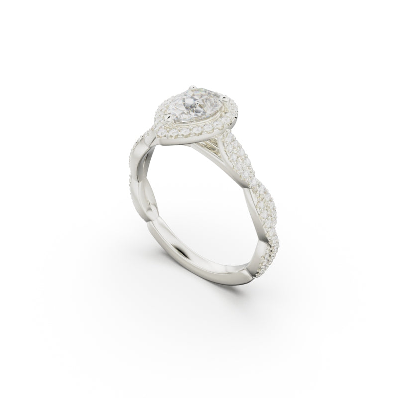 18K White Gold Twisted Halo Diamond Engagement Ring - Circle of Diamond