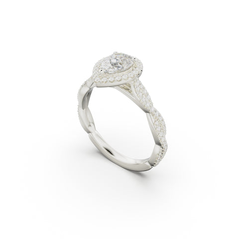 18K White Gold Twisted Halo Diamond Engagement Ring