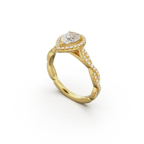 18K Yellow Gold Twisted Halo Diamond Engagement Ring