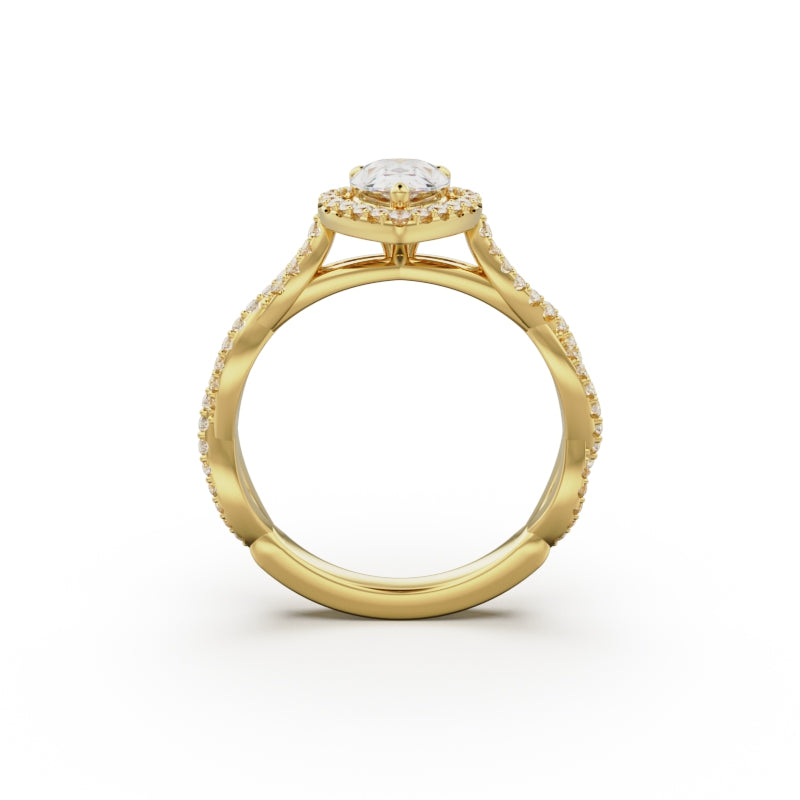 18K Yellow Gold Twisted Halo Diamond Engagement Ring - Circle of Diamond