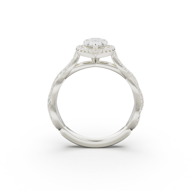 18K White Gold Twisted Halo Diamond Engagement Ring - Circle of Diamond