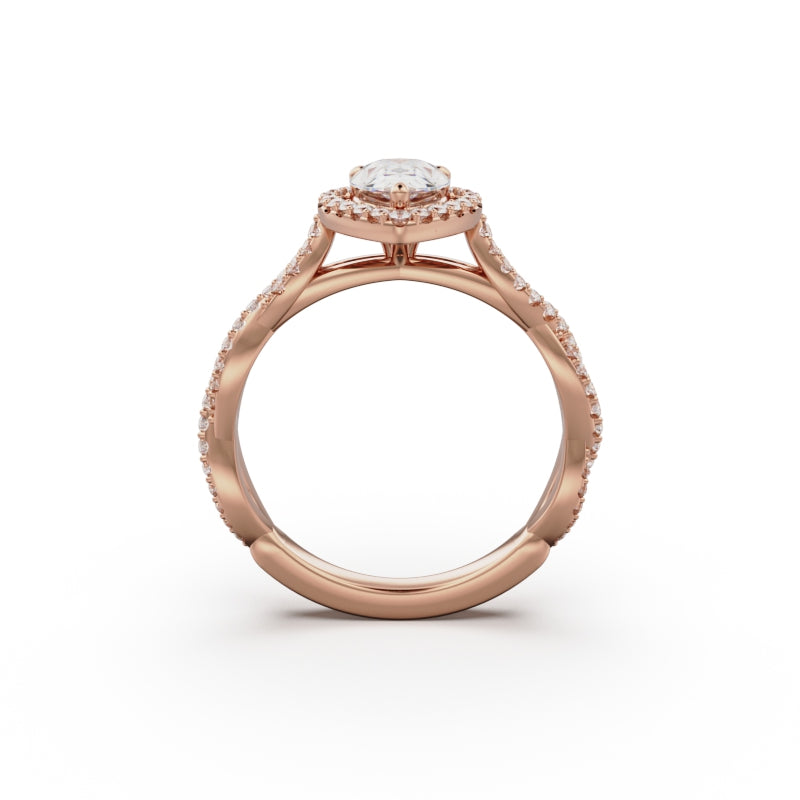 18K Rose Gold Twisted Halo Diamond Engagement Ring - Circle of Diamond