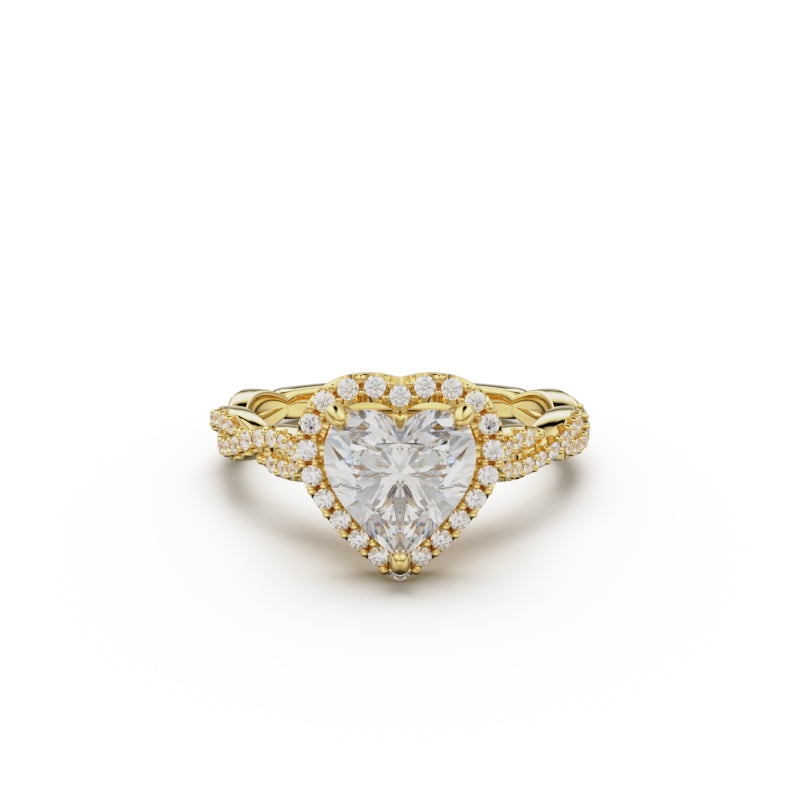18K Yellow Gold Twisted Halo Diamond Engagement Ring - Circle of Diamond