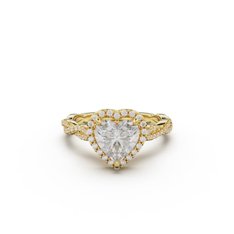 18K Yellow Gold Twisted Halo Diamond Engagement Ring