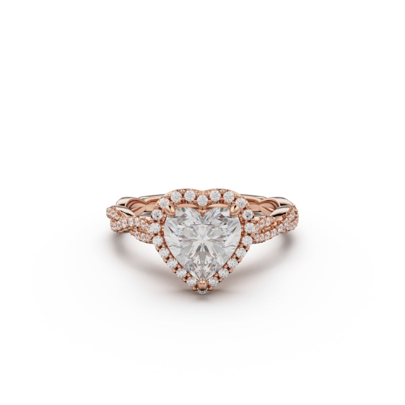 18K Rose Gold Twisted Halo Diamond Engagement Ring - Circle of Diamond