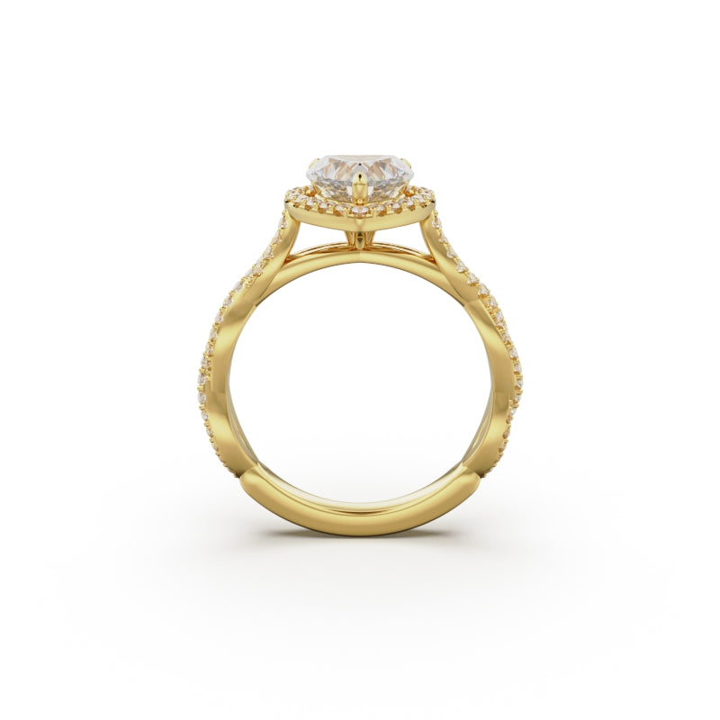 18K Yellow Gold Twisted Halo Diamond Engagement Ring - Circle of Diamond