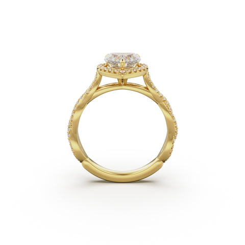 18K Yellow Gold Twisted Halo Diamond Engagement Ring