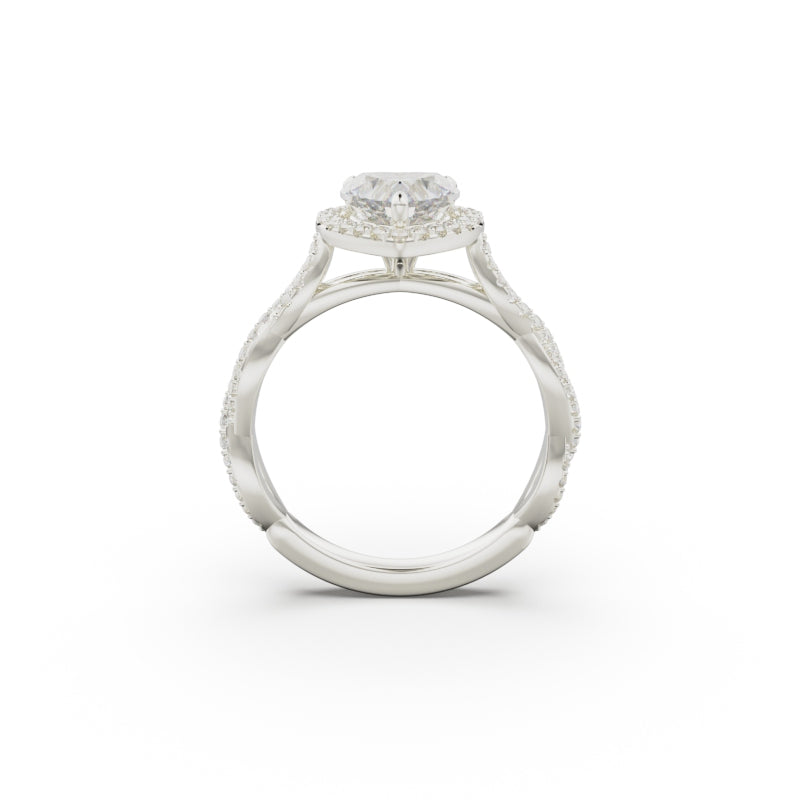 18K White Gold Twisted Halo Diamond Engagement Ring - Circle of Diamond