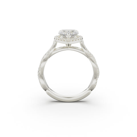 18K White Gold Twisted Halo Diamond Engagement Ring