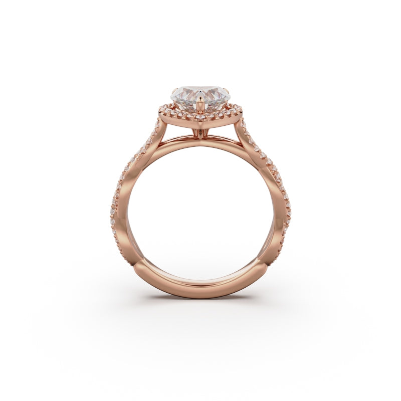 18K Rose Gold Twisted Halo Diamond Engagement Ring - Circle of Diamond