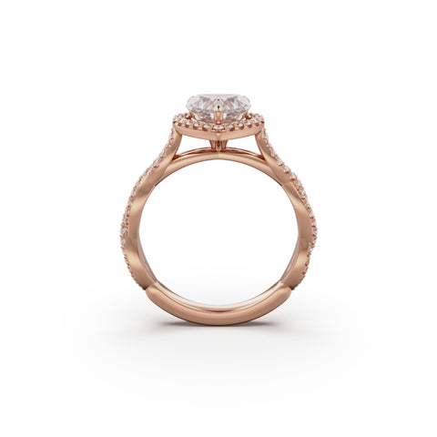 18K Rose Gold Twisted Halo Diamond Engagement Ring