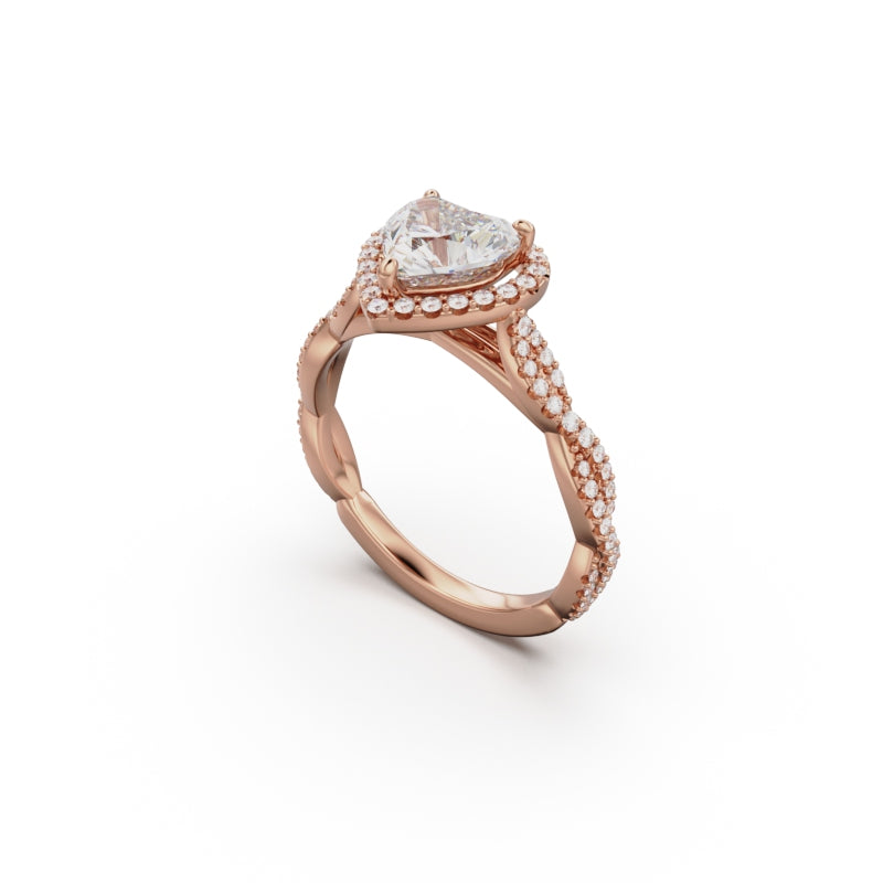 18K Rose Gold Twisted Halo Diamond Engagement Ring - Circle of Diamond