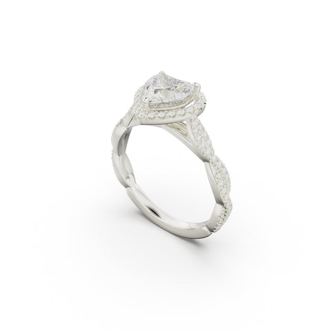 18K White Gold Twisted Halo Diamond Engagement Ring