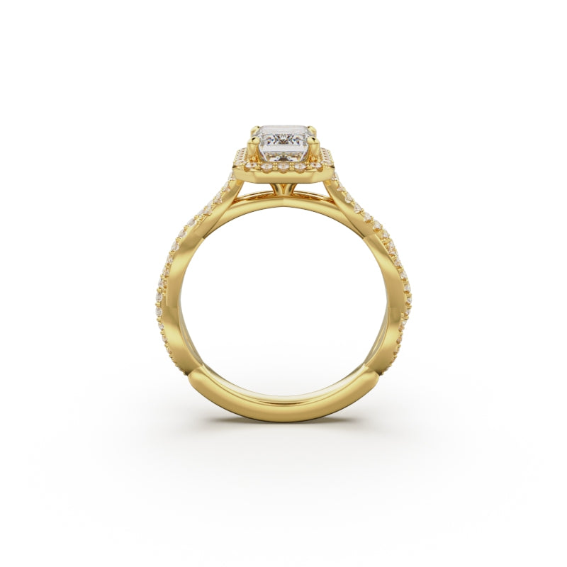 18K Yellow Gold Twisted Halo Diamond Engagement Ring - Circle of Diamond