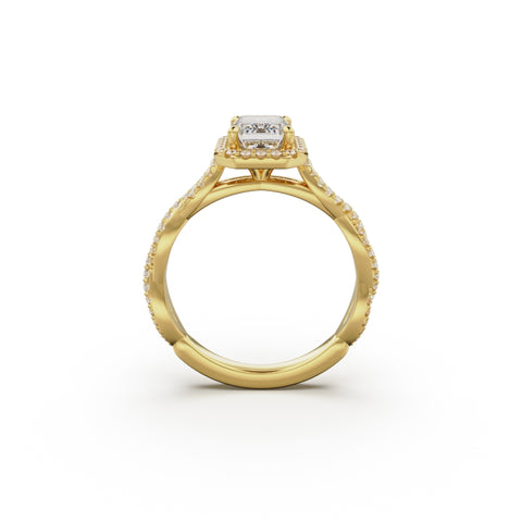 18K Yellow Gold Twisted Halo Diamond Engagement Ring