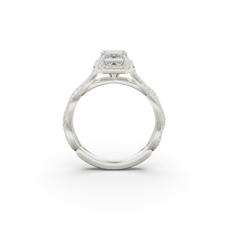 18K White Gold Twisted Halo Diamond Engagement Ring - Circle of Diamond