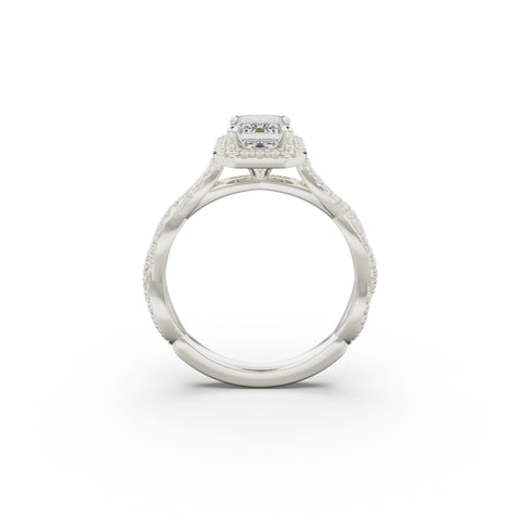 18K White Gold Twisted Halo Diamond Engagement Ring