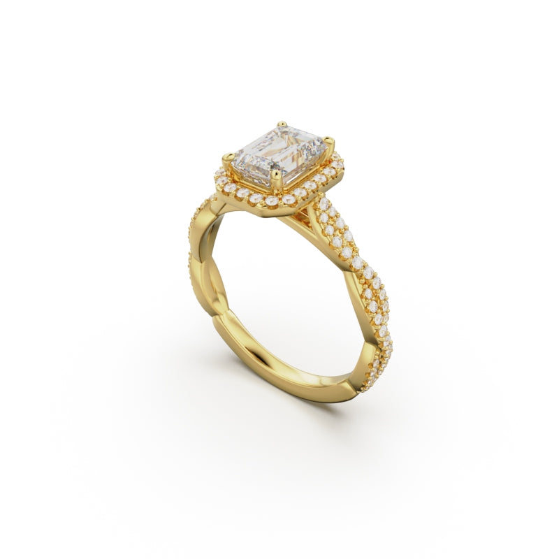 18K Yellow Gold Twisted Halo Diamond Engagement Ring - Circle of Diamond