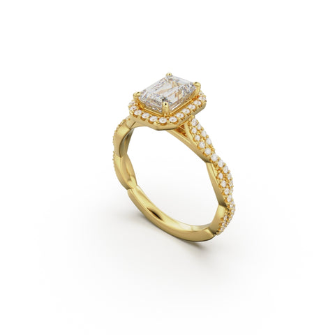 18K Yellow Gold Twisted Halo Diamond Engagement Ring