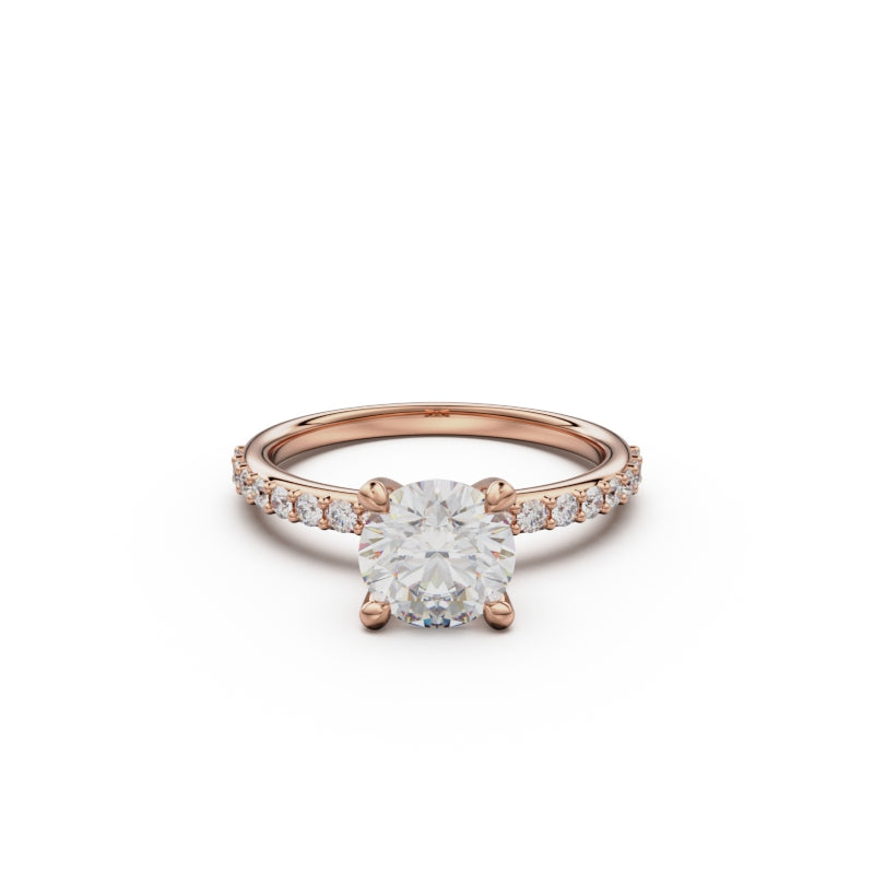 18K Rose Gold Petite Pavé Diamond Engagement Ring - Circle of Diamond