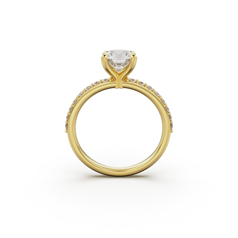 18K Yellow Gold Petite Pavé Diamond Engagement Ring - Circle of Diamond