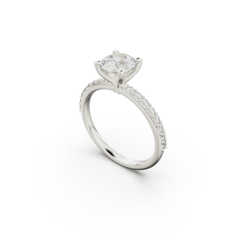 18K White Gold Petite Pavé Diamond Engagement Ring - Circle of Diamond