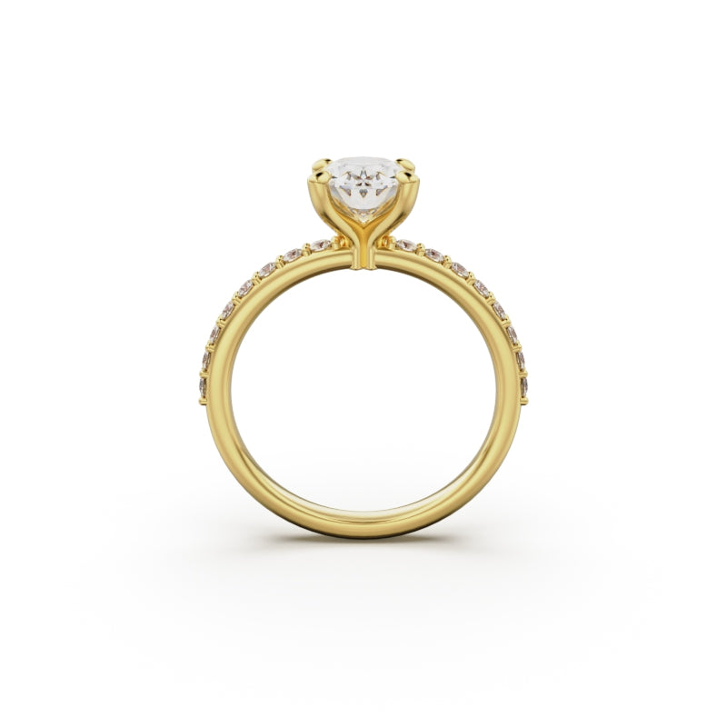 18K Yellow Gold Petite Pavé Diamond Engagement Ring - Circle of Diamond