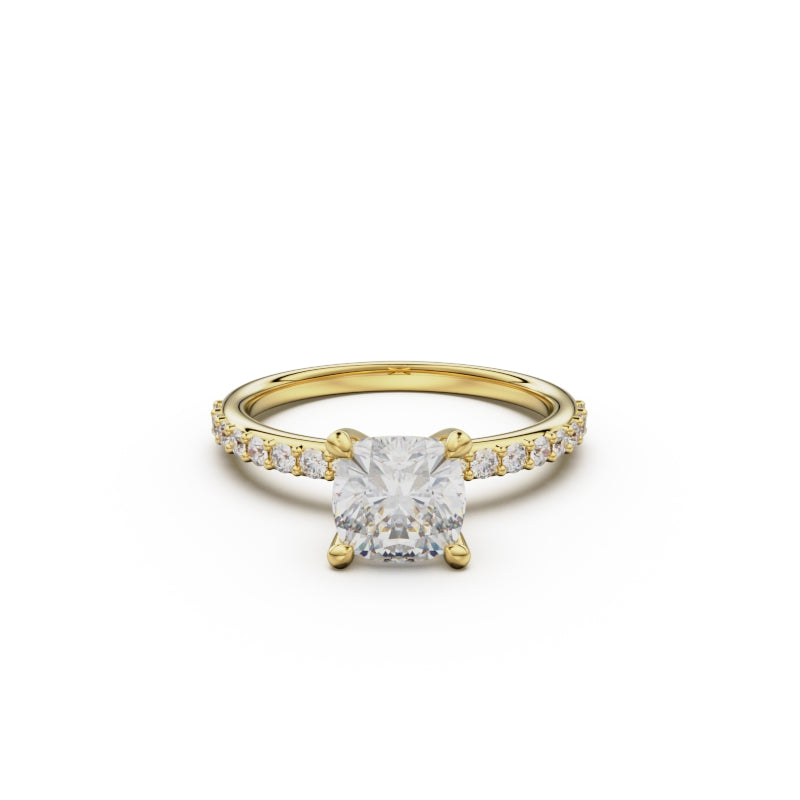 18K Yellow Gold Petite Pavé Diamond Engagement Ring - Circle of Diamond