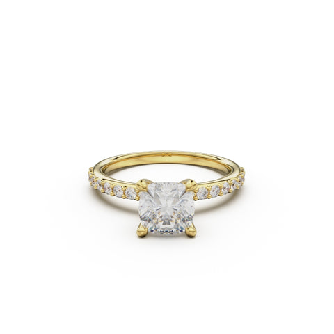 18K Yellow Gold Petite Pavé Diamond Engagement Ring