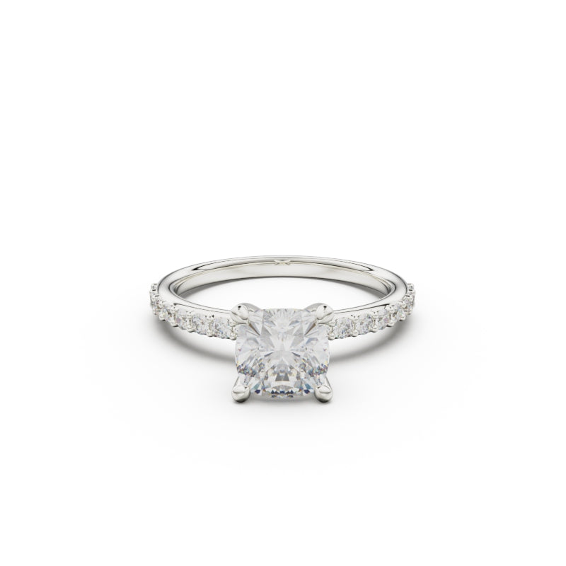 18K White Gold Petite Pavé Diamond Engagement Ring - Circle of Diamond