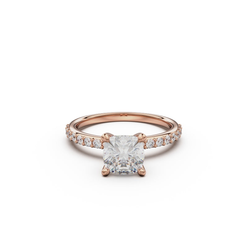 18K Rose Gold Petite Pavé Diamond Engagement Ring - Circle of Diamond