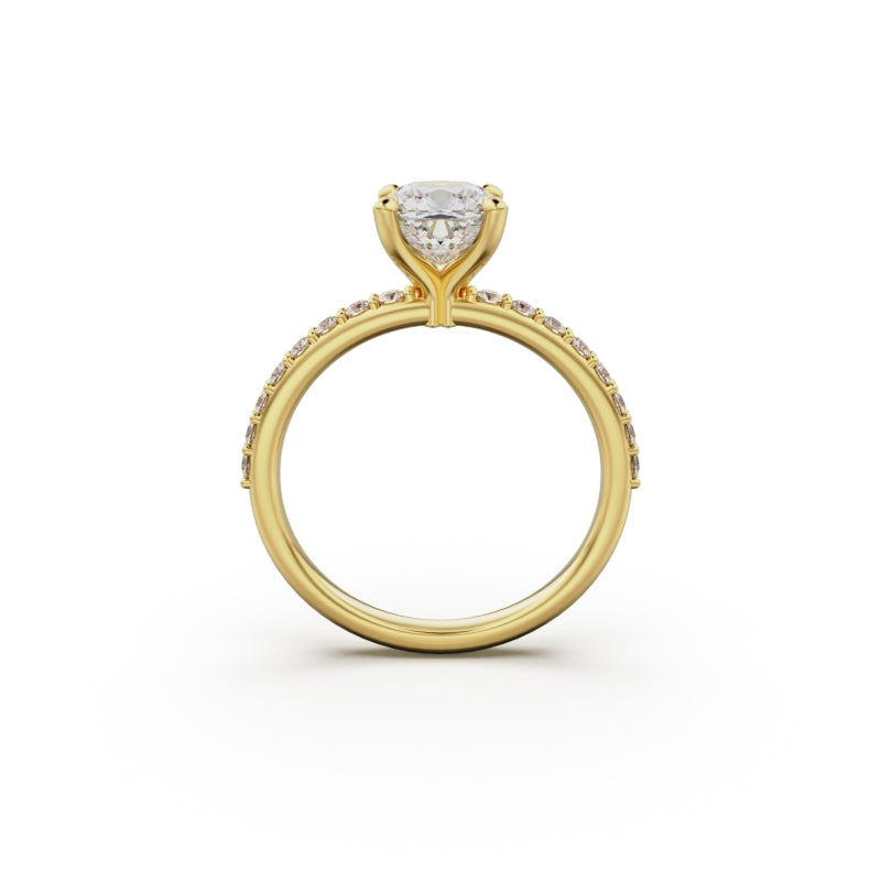 18K Yellow Gold Petite Pavé Diamond Engagement Ring - Circle of Diamond