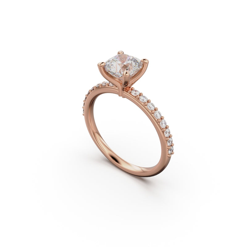 18K Rose Gold Petite Pavé Diamond Engagement Ring - Circle of Diamond