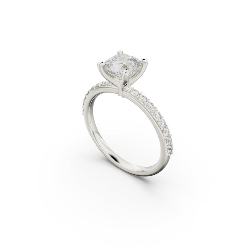 18K White Gold Petite Pavé Diamond Engagement Ring - Circle of Diamond