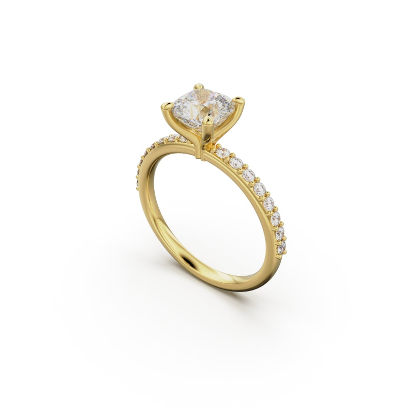 18K Yellow Gold Petite Pavé Diamond Engagement Ring - Circle of Diamond