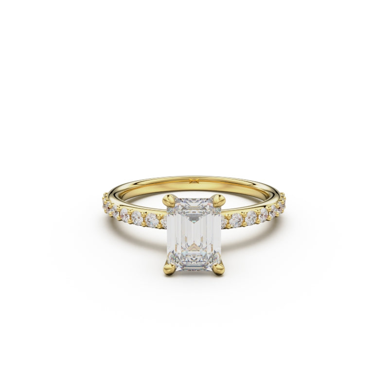 18K Yellow Gold Petite Pavé Diamond Engagement Ring - Circle of Diamond