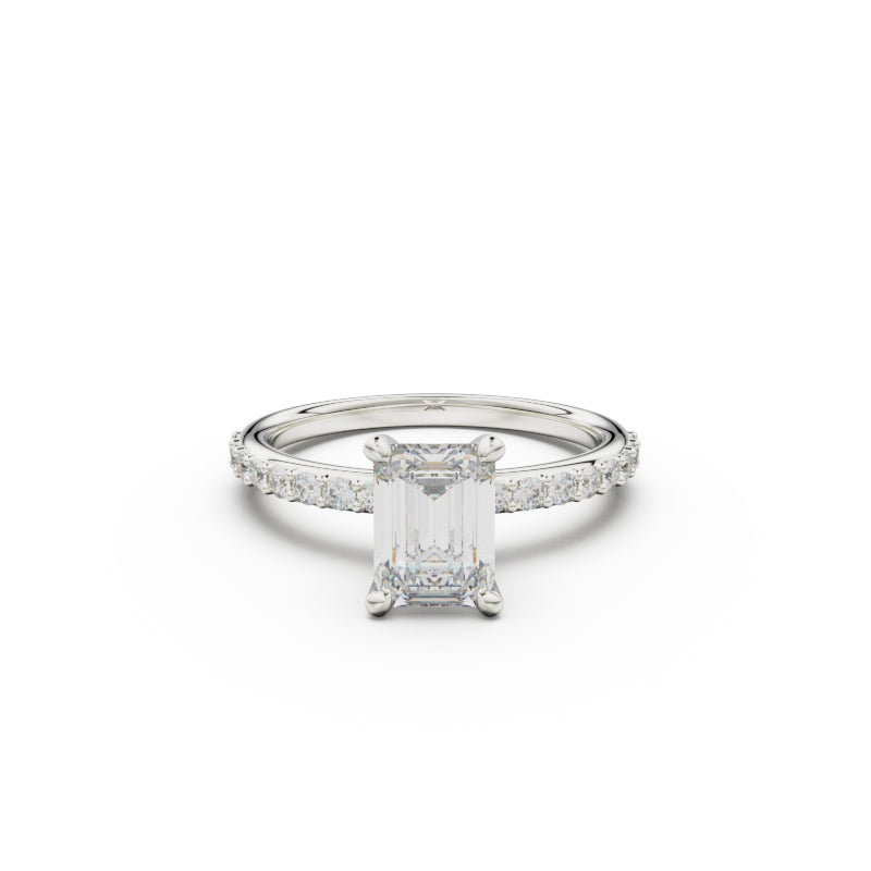 18K White Gold Petite Pavé Diamond Engagement Ring - Circle of Diamond
